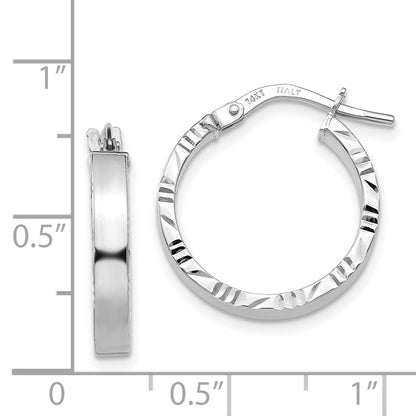 14K White Gold Small 3mm Diamond Cut Edge Polished Hoop Earrings Gift for Women