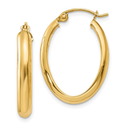 14k Yellow Gold Polished 3.5mm Oval Hoop Earrings