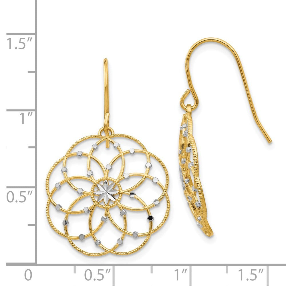 14k Yellow Gold Diamond-cut Fancy Drop Dangle Earrings w/ Shepherd Hook