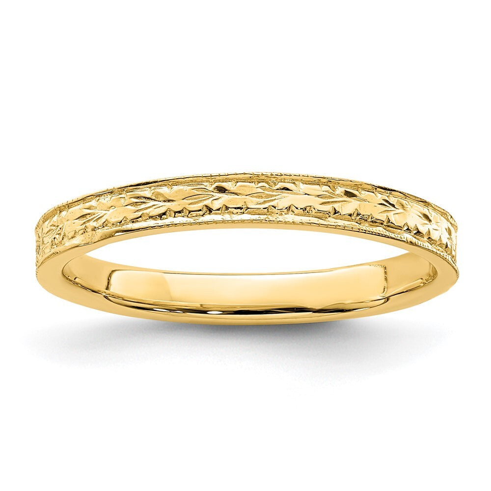 14K Yellow Gold Polished Floral Band Size 7