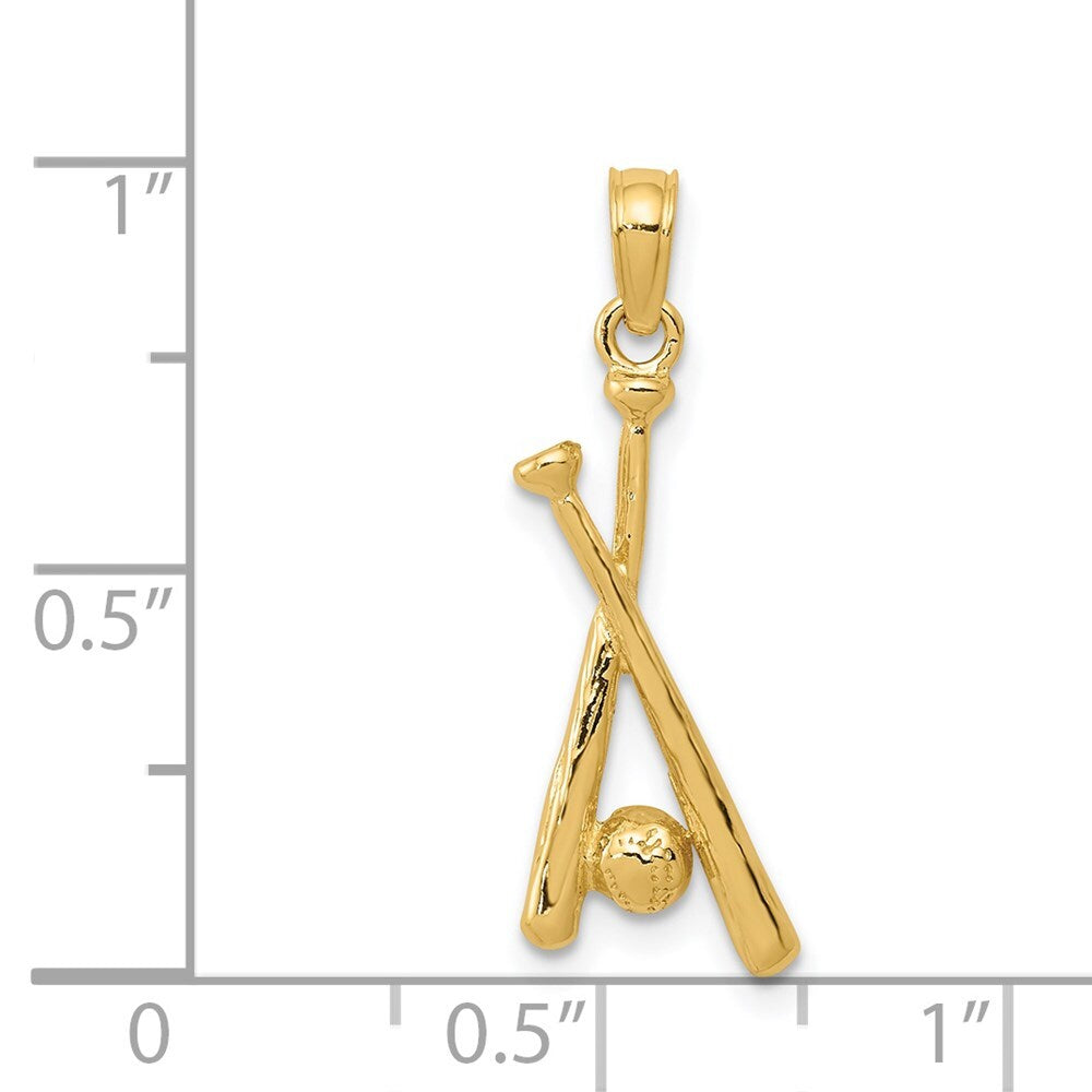 14k Yellow Gold Polished Open-Backed Bats and Baseball Pendant for Women