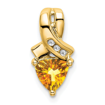 14k Yellow Gold 6mm Trillion Citrine and Diamond Chain Slide