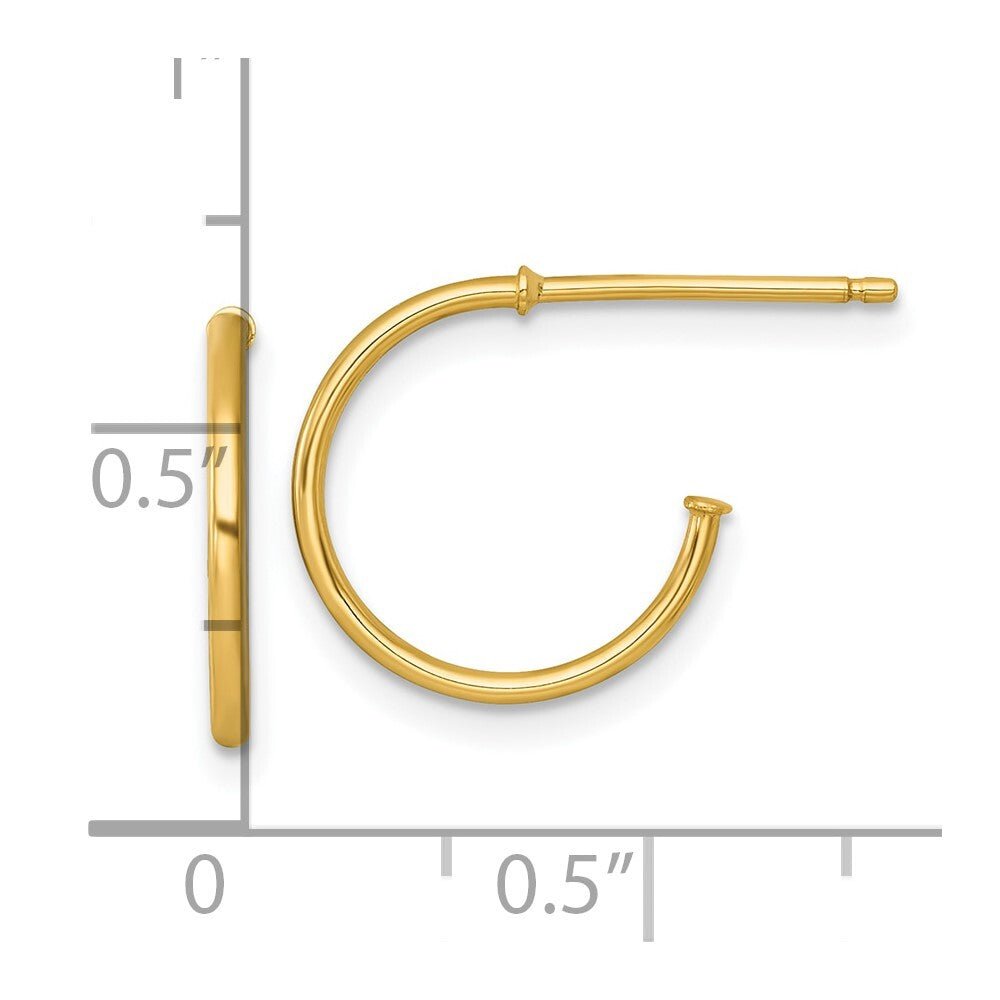 14k Yellow Gold Polished 1.2 x 14mm Solid C-Hoop Earrings Gift for Women