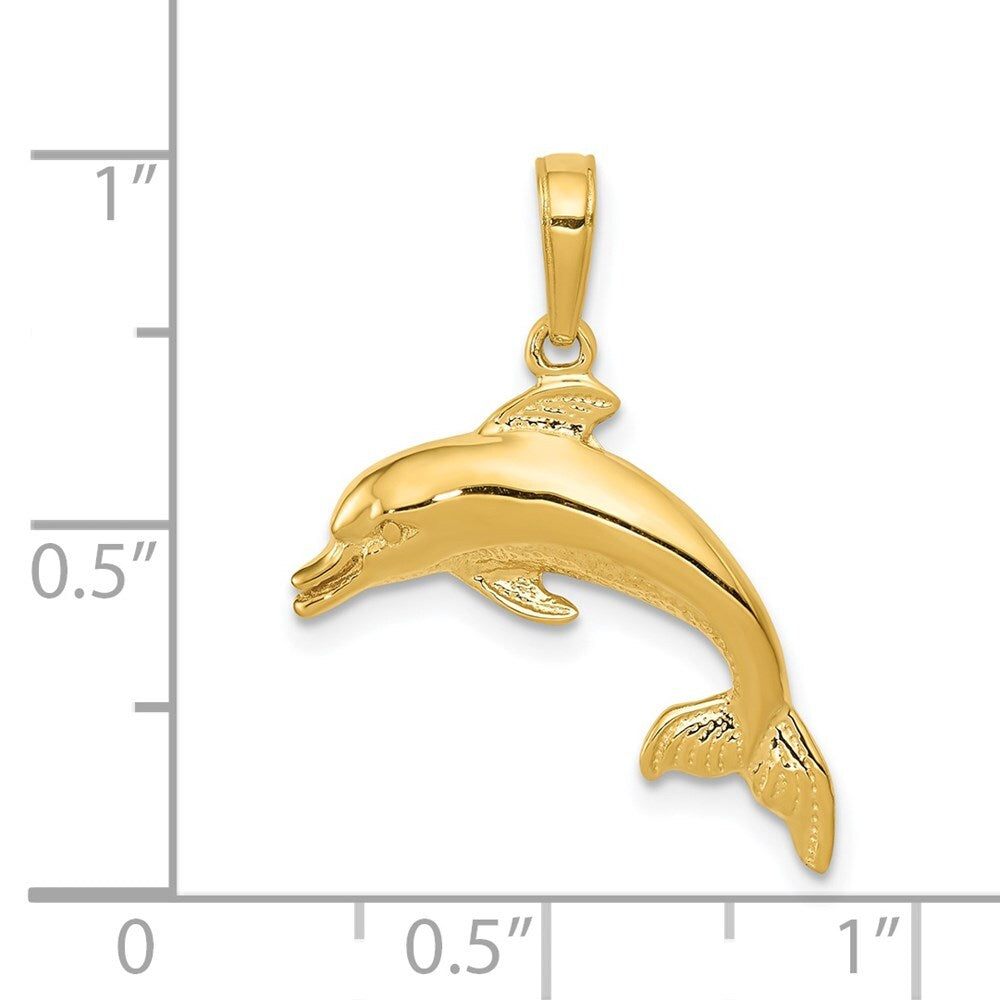 14k Yellow Gold Dolphin Swimming Pendant for Women