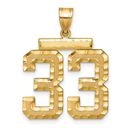 14k Yellow Gold Large Brushed Diamond-cut Number 33 Charm Pendant for Women