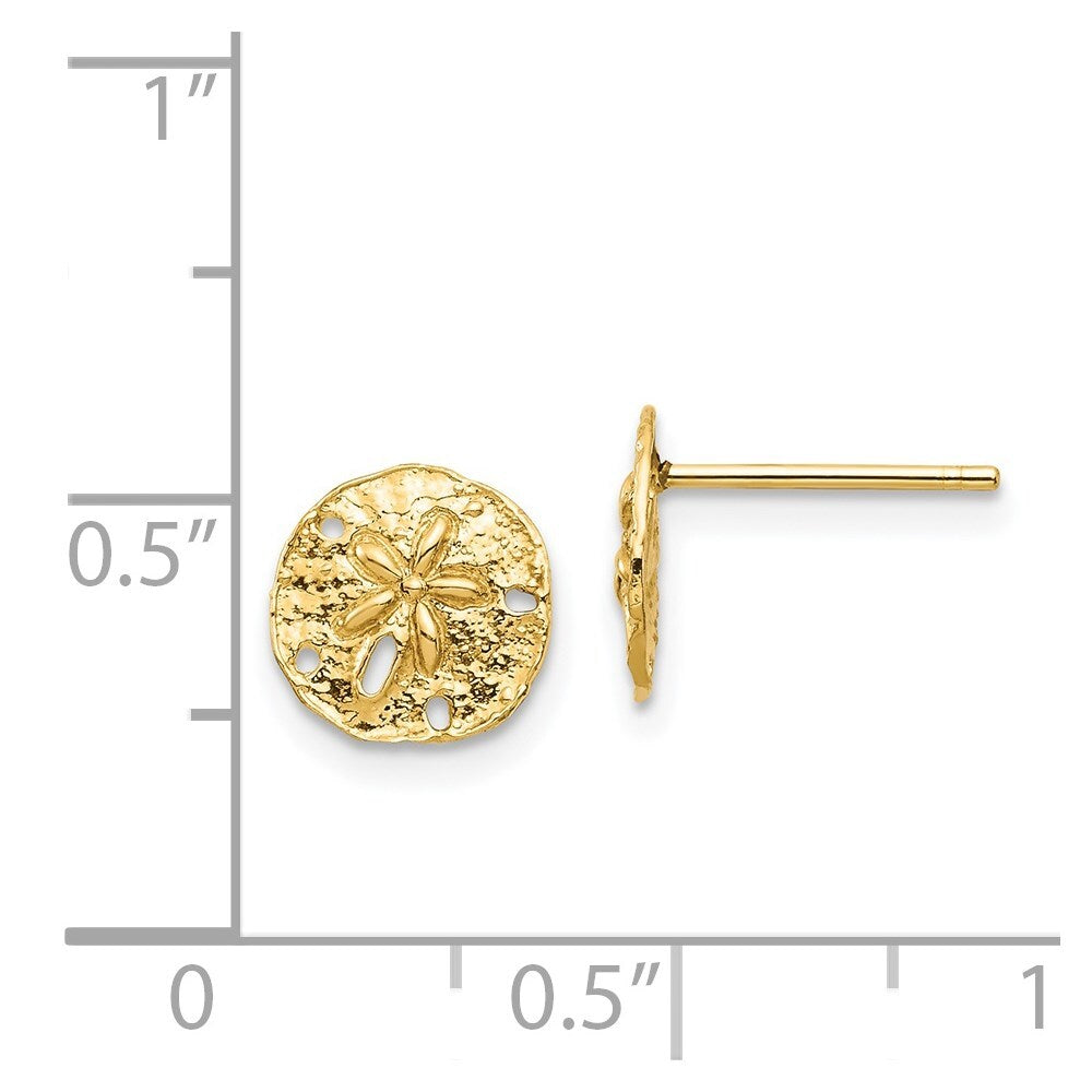 14k Yellow Gold Sand Dollar Stud Earrings Gift for Women
