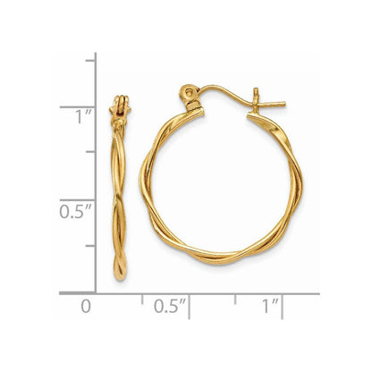 14k Yellow Gold Polished Twisted Circle Hoop Earrings Gift for Women