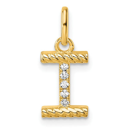 14k Yellow Gold Twisted .05 ct. Diamond Initial I Charm