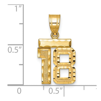 14k Yellow Gold Small Brushed Diamond-cut Number 18 Charm
