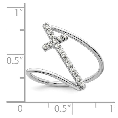 Sterling Silver Rhodium-plated Polished CZ Cross Ring Size 7