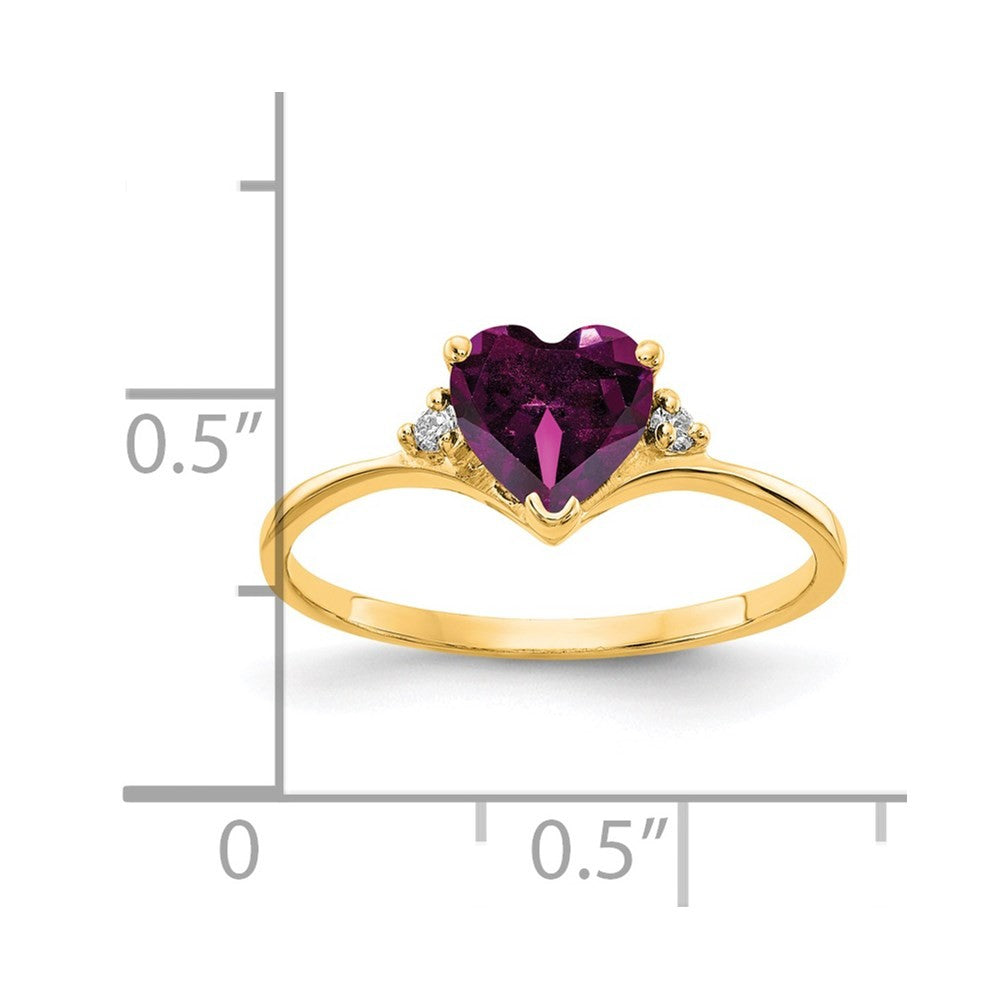 14k Yellow Gold 6mm Heart Rhodolite Garnet AA Diamond ring