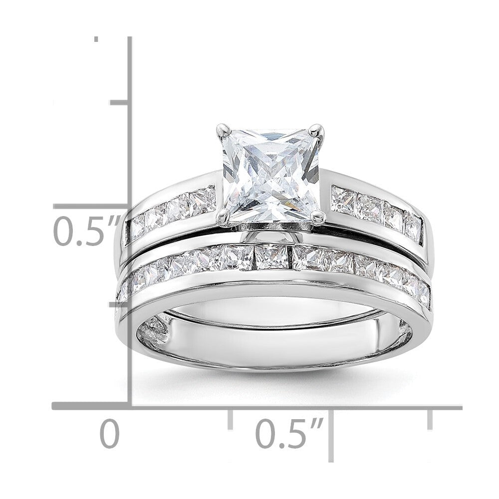 Sterling Silver Rhodium-plated 2-Piece Cubic Zirconia Wedding Set Ring Size 8