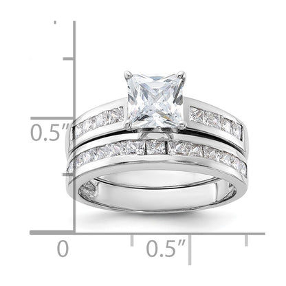 Sterling Silver Rhodium-plated 2-Piece Cubic Zirconia Wedding Set Ring Size 8