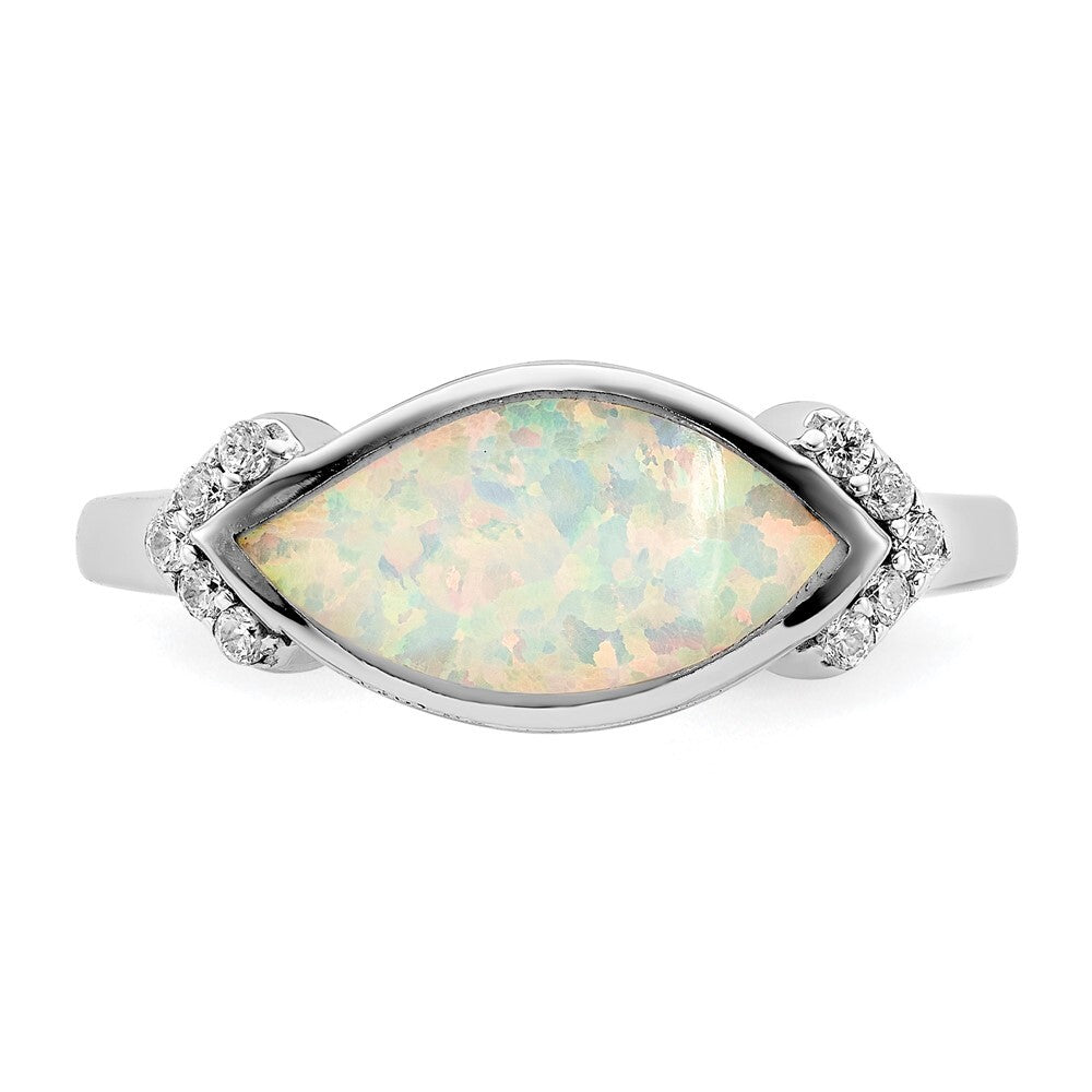Sterling Silver Marquise Lab created Opal & Cubic Zirconia Ring SZ 6
