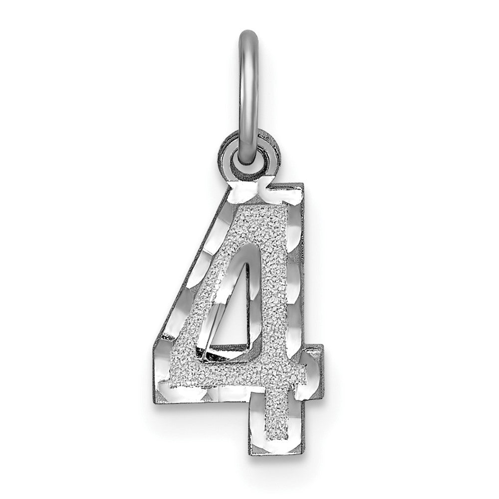 14K White Small Brushed Diamond-cut Number 4 Charm