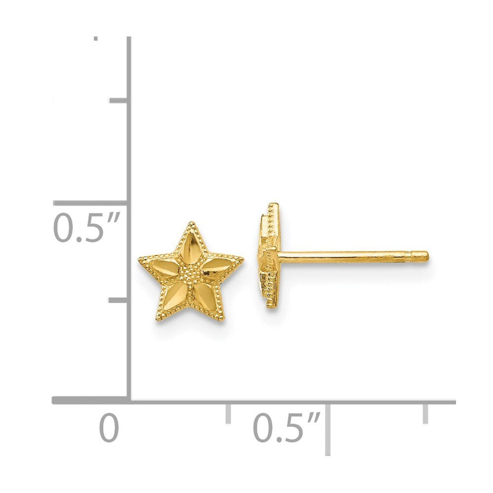14k Yellow Gold Polished and Diamond-Cut Star Stud Earrings Gift for Women