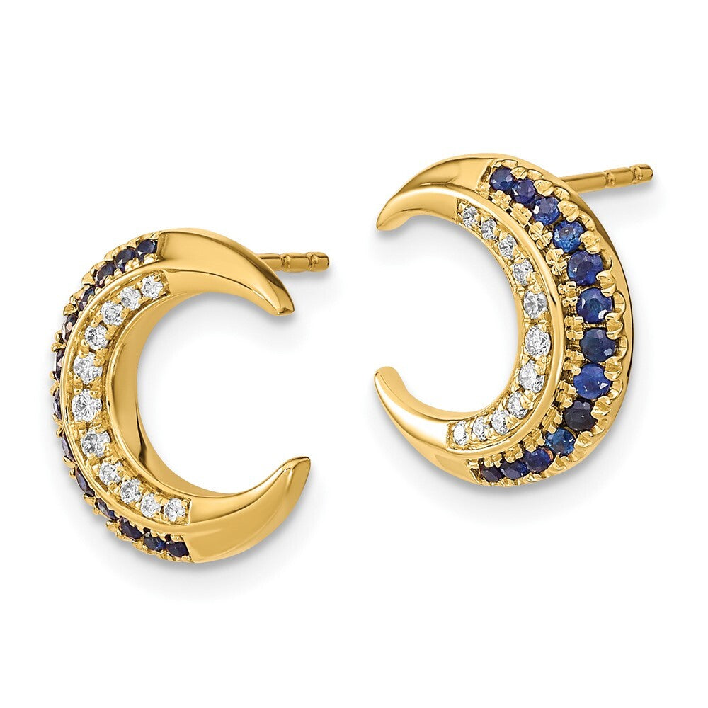14k Yellow Gold Polished Moon Sapphire and Diamond Stud Earrings