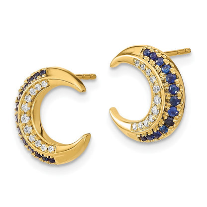 14k Yellow Gold Polished Moon Sapphire and Diamond Stud Earrings