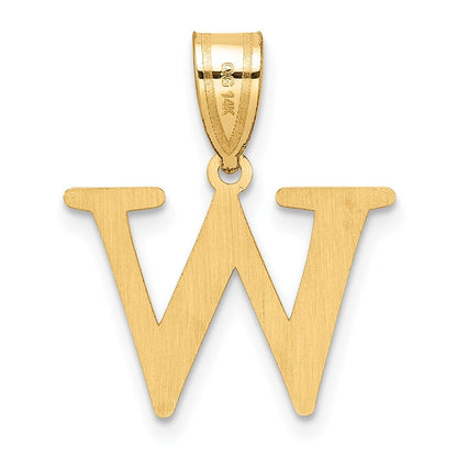 14k Yellow Gold Polished Etched Letter W Initial Pendant for Women