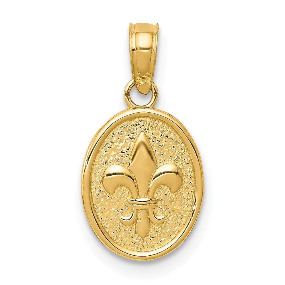 14k Yellow Gold Polished Small Fleur De Lis in Oval Pendant