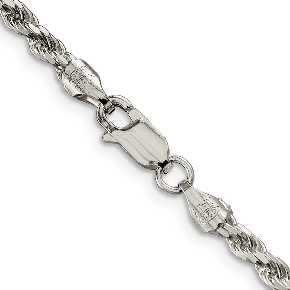 Sterling Silver Rhodium-plated 3.2mm Diamond-cut Rope Chain Necklace