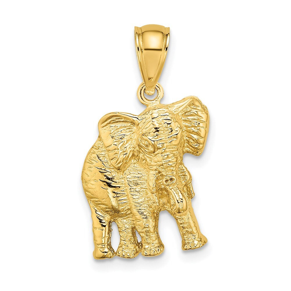 14k Yellow Gold 2-D Elephant  Raised Trunk Charm Pendant for Women