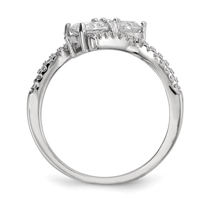 Sterling Silver Cubic Zirconia Two Stone Polished Bypass Ring SZ 6