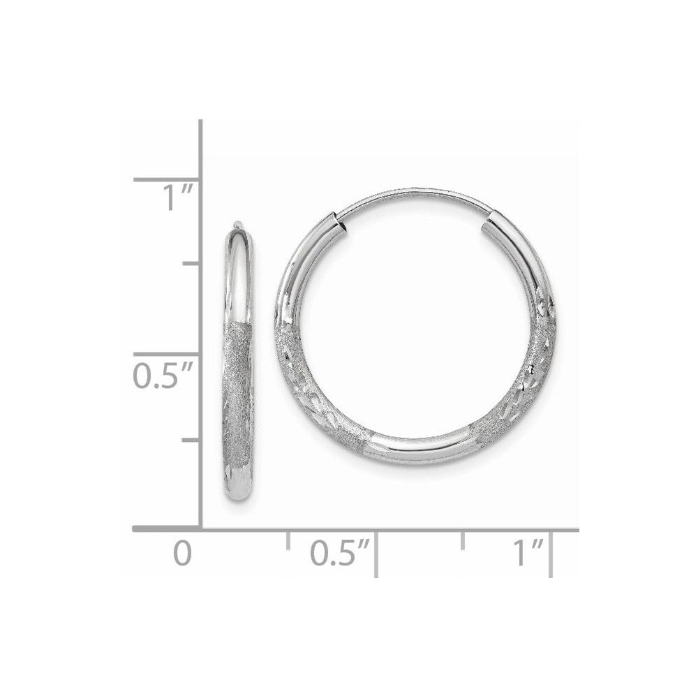 14k White Gold 2mm Diamond-cut Endless Hoop Earrings Gift for Women