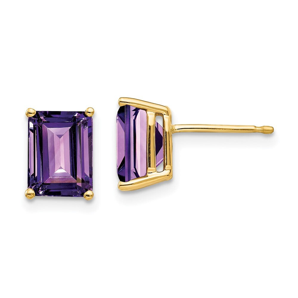 14k Yellow Gold 8x6mm Emerald Cut Amethyst Stud Earrings Gift for Women