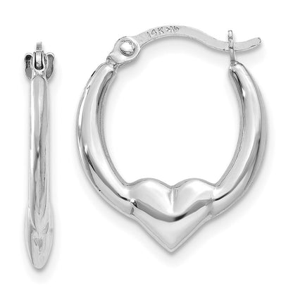 14k White Gold Heart Hoop Earrings Gift for Women