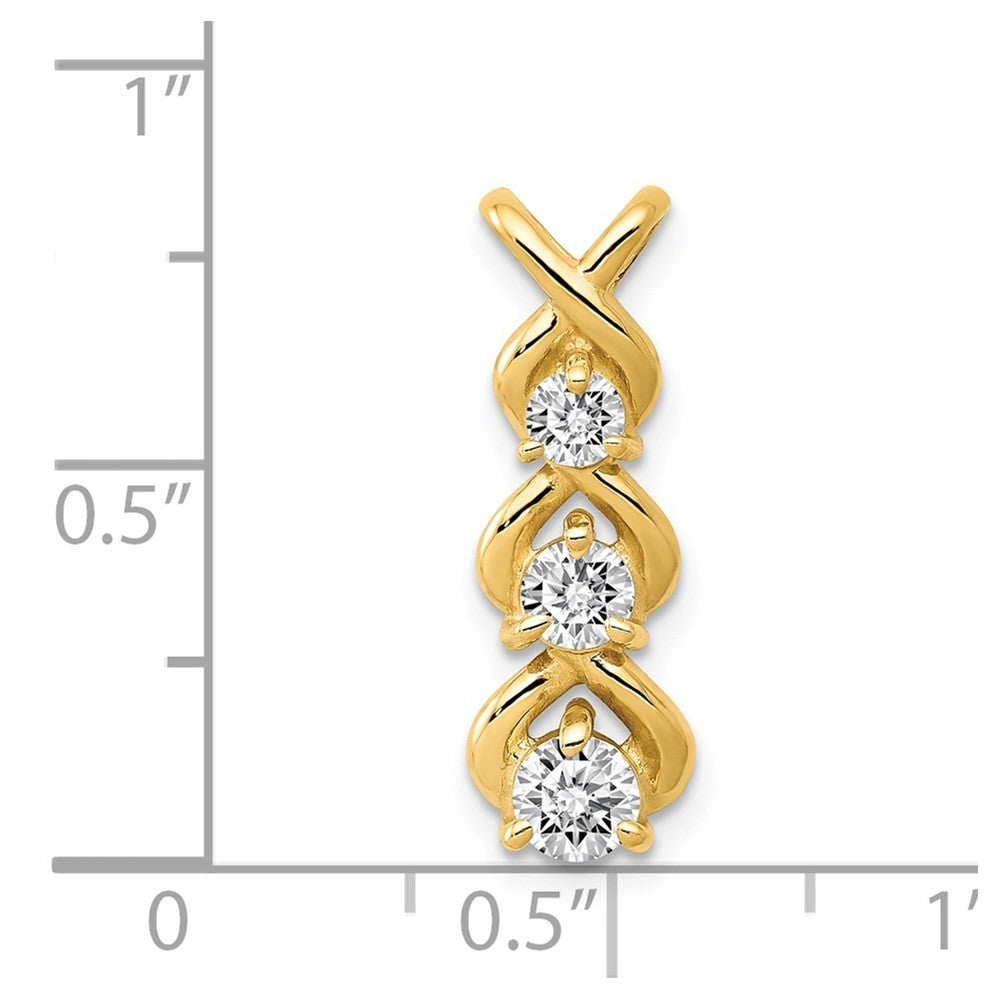 14k Yellow Gold A Diamond 3 Stone Criss-Cross Chain Slide