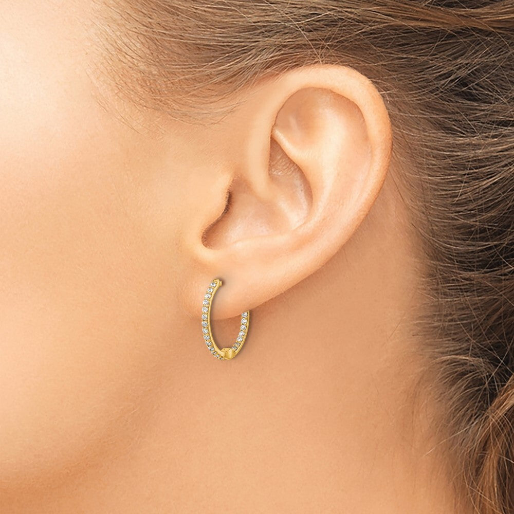 14k Yellow Gold Diamond In/Out Hinged Hoop Earrings