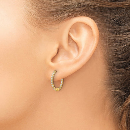 14k Yellow Gold Diamond In/Out Hinged Hoop Earrings