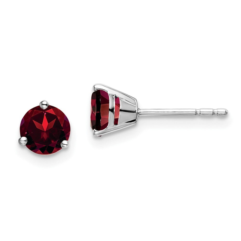 14k White Gold Round Garnet Stud Earrings Gift for Women