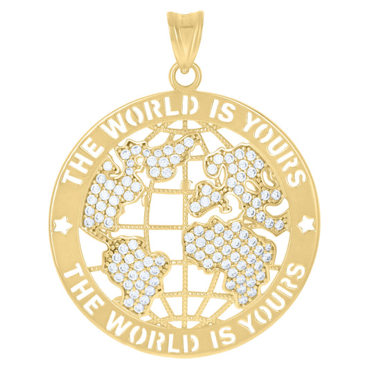 10k Yellow Gold Cubic-Zirconia The World Is Yours World Map Globe Charm Pendant