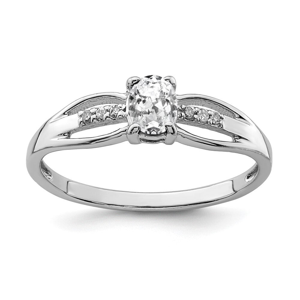 Sterling Silver Rhod-plated Diamond White Topaz Ring Size 8