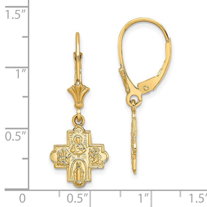 14k Yellow Gold Small 4-Way Medal Cross Dangle Earrings Leverback