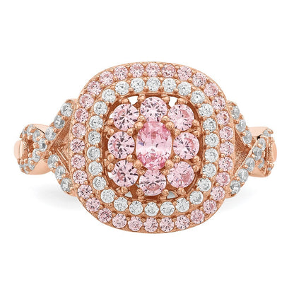 Sterling Silver Rose-plated Pink and White Cubic Zirconia Cushion Ring SZ 8 SZ 8