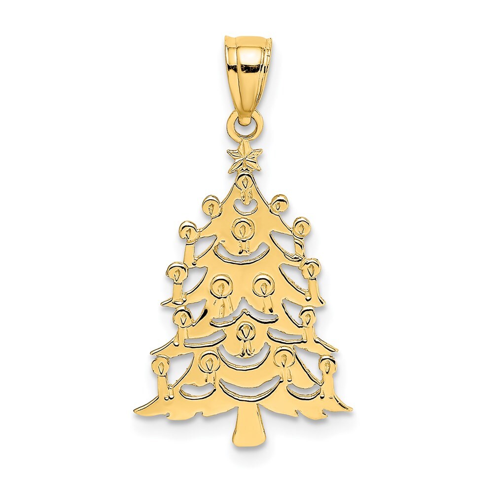 14k Yellow Gold Polished Christmas Tree Charm Pendant for Women