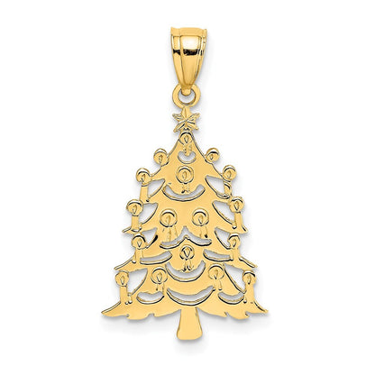 14k Yellow Gold Polished Christmas Tree Charm Pendant for Women