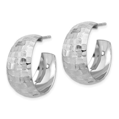 Sterling Silver Rhodium-plated Polish Textured C-Hoop Earrings