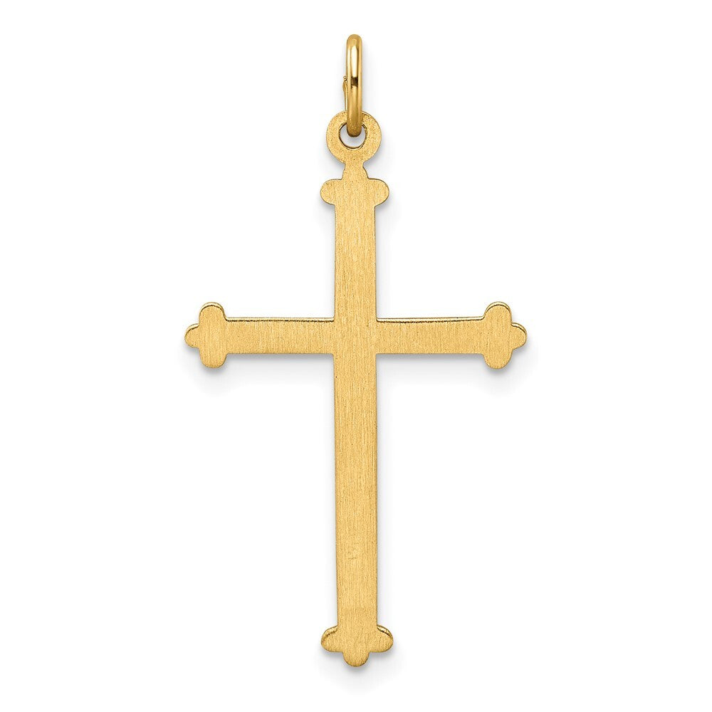 14k Yellow Gold Polished and Textured Solid Diamond Shape Cross Pendant