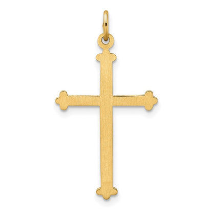 14k Yellow Gold Polished and Textured Solid Diamond Shape Cross Pendant