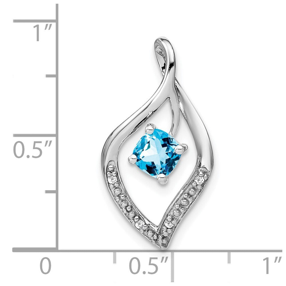 14k White Gold Blue Topaz and Diamond Pendant for Women