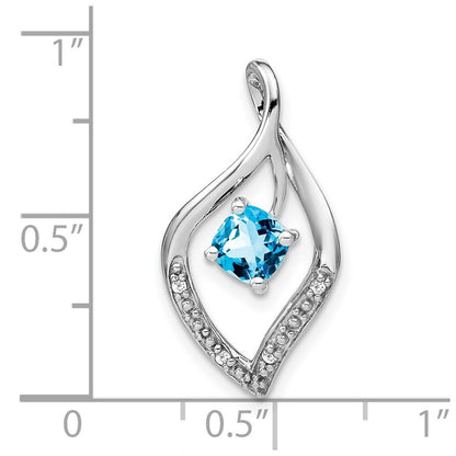 14k White Gold Blue Topaz and Diamond Pendant for Women