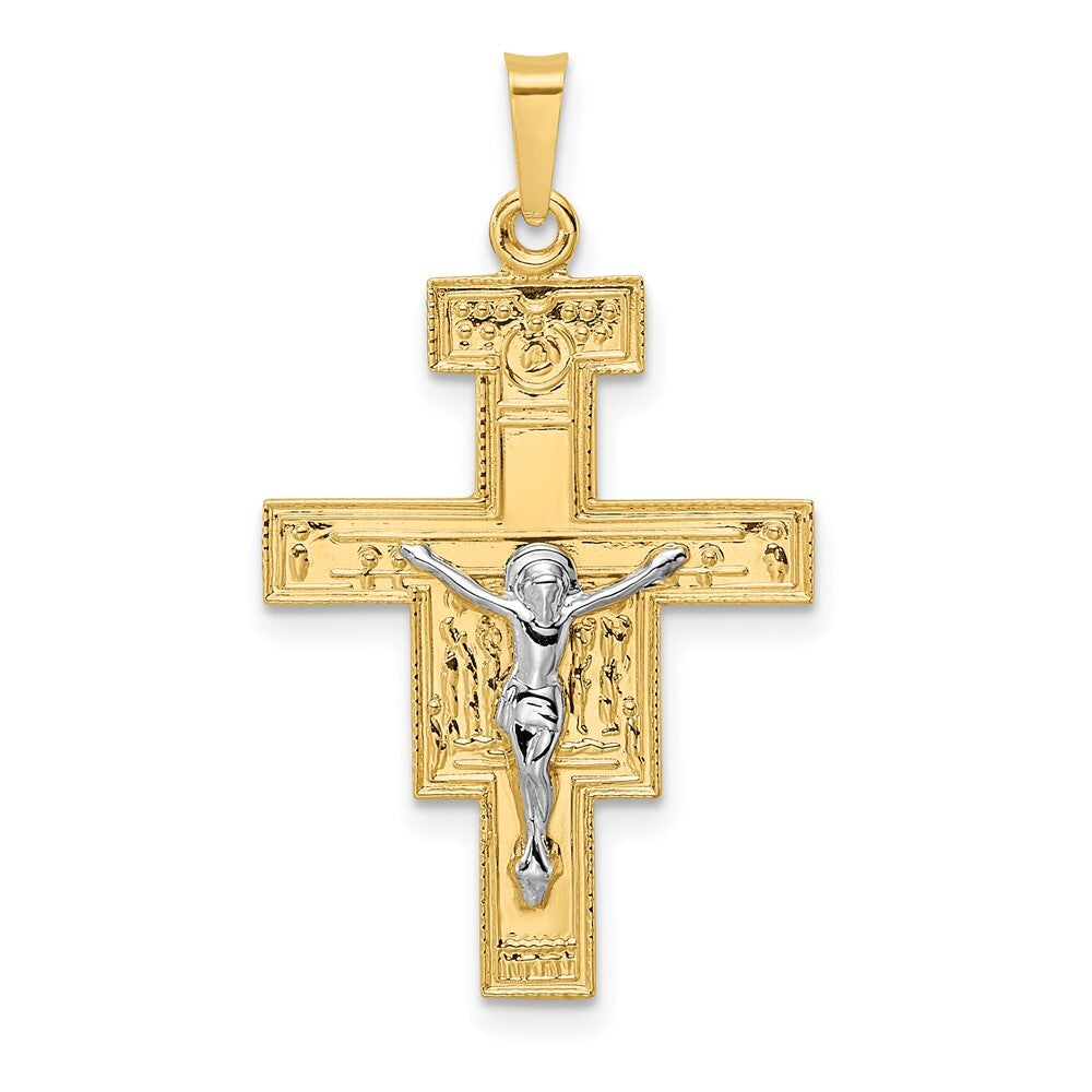 14k Two-tone Gold Solid Crucifix Pendant for Women