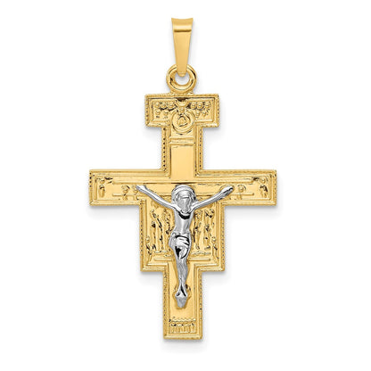14k Two-tone Gold Solid Crucifix Pendant for Women