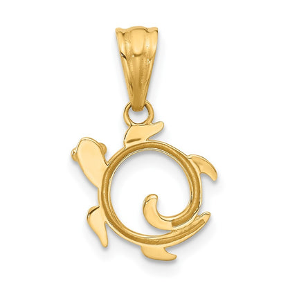 14k Yellow Gold with White Rhodium Diamond Cut Swirl Turtle Pendant