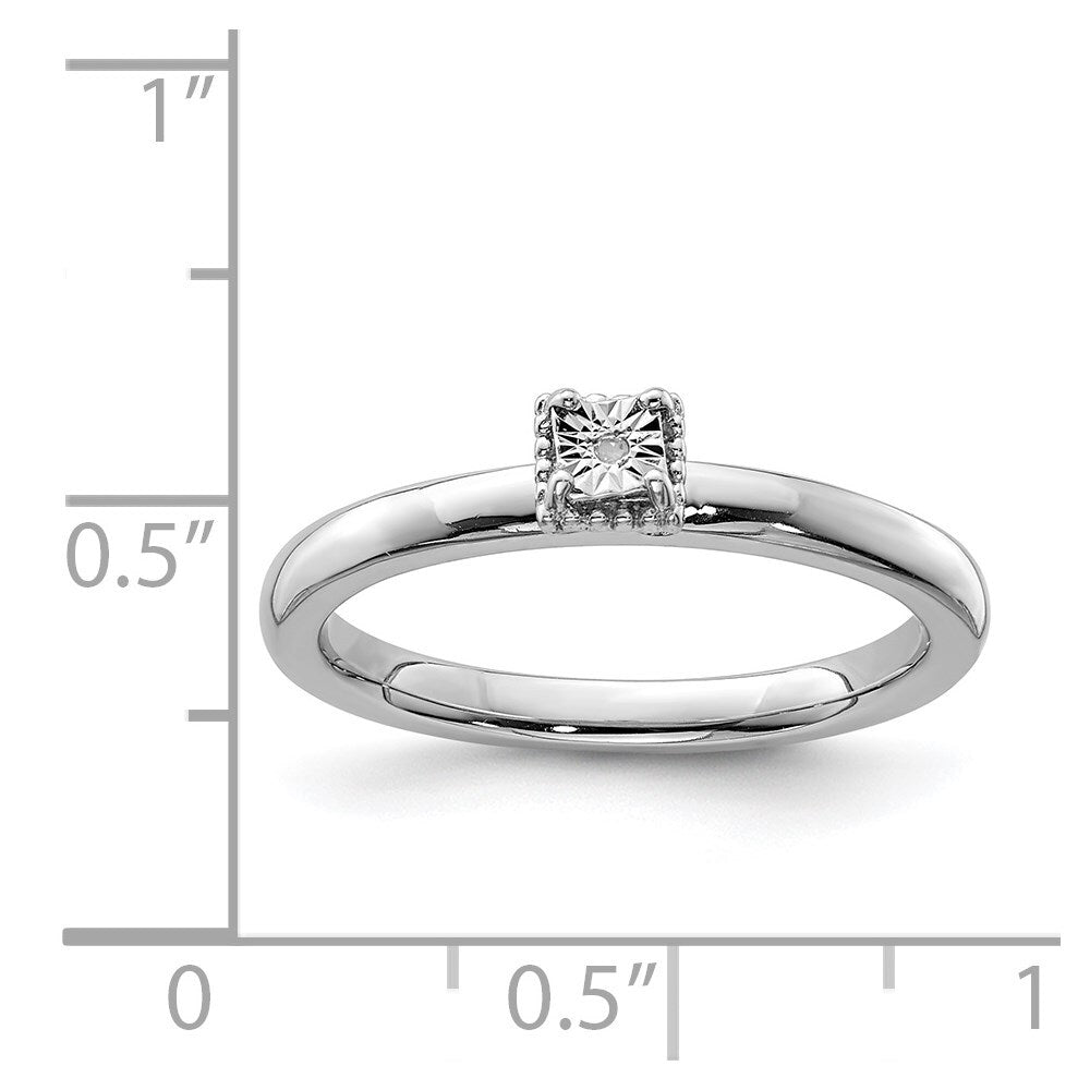 Sterling Silver Rhodium Plated Polished Diamond Square Shape Ring Size 8