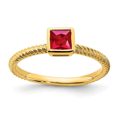 14k Yellow Gold Square Bezel Ruby Ring